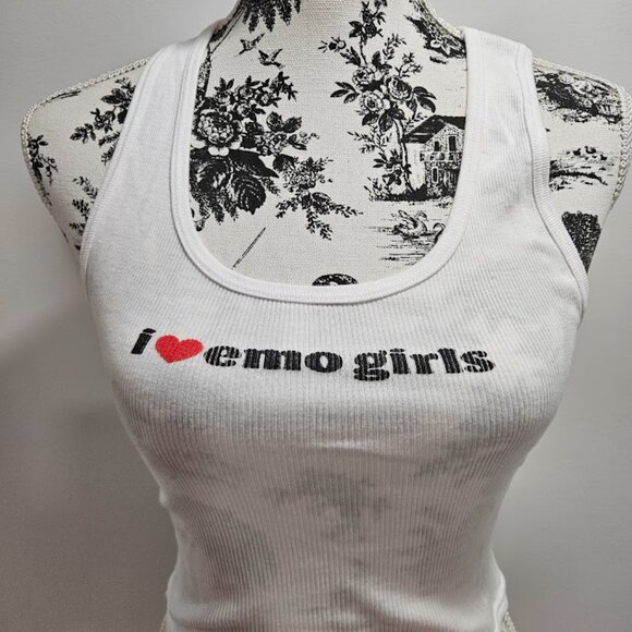 Emo Nite I love Emo Girls white tank top size L - Picture 4 of 5